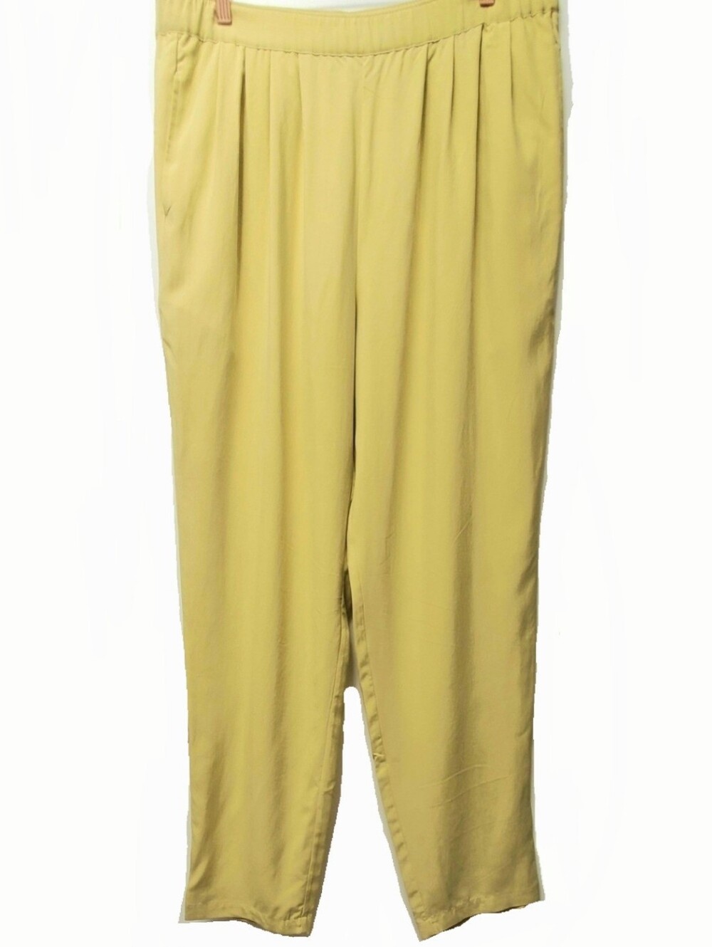 Smith & Hawken Citron Yellow 100% Silk Pants High Rise Pockets Size XL Artsy Vtg